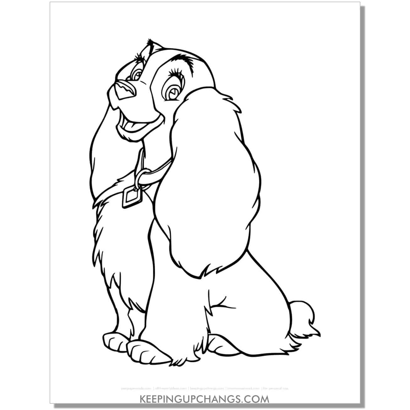 free lady sitting down from lady and the tramp coloring page, sheet.