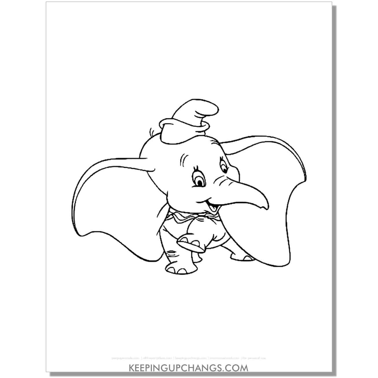 dumbo with large, flappy ears coloring page, sheet.