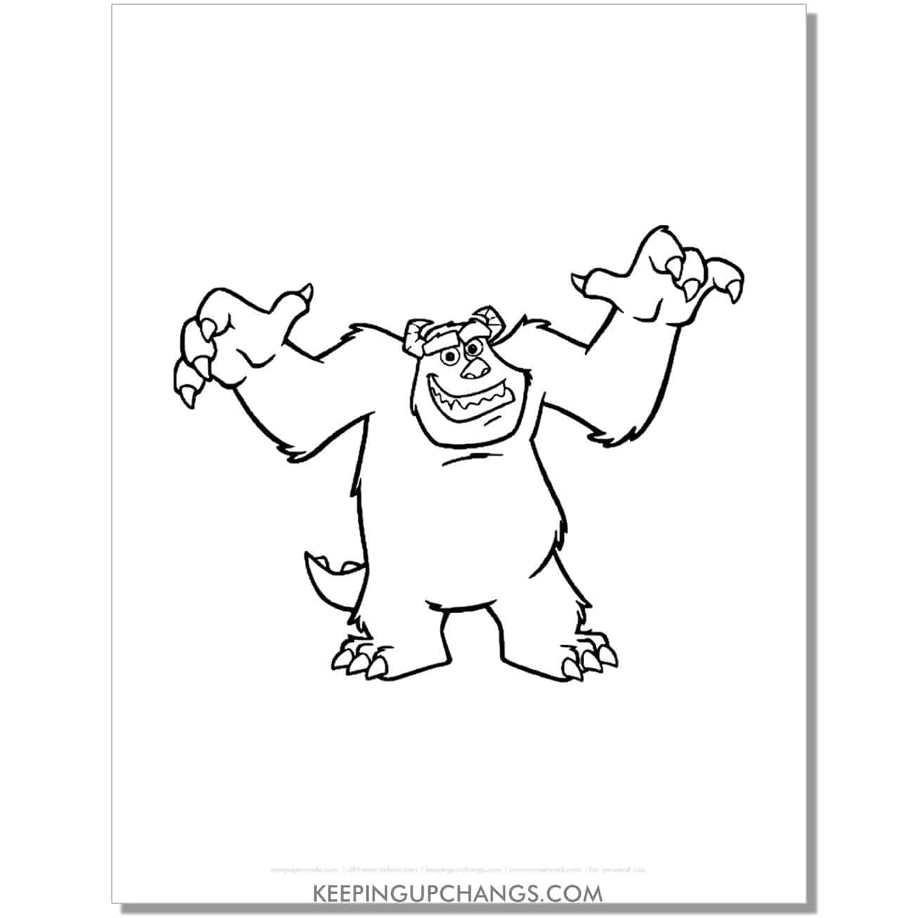 sullivan with arms up monsters inc coloring page, sheet.
