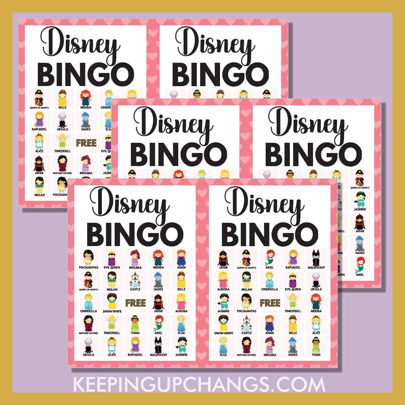 free disney princess bingo 5x5 game cards.