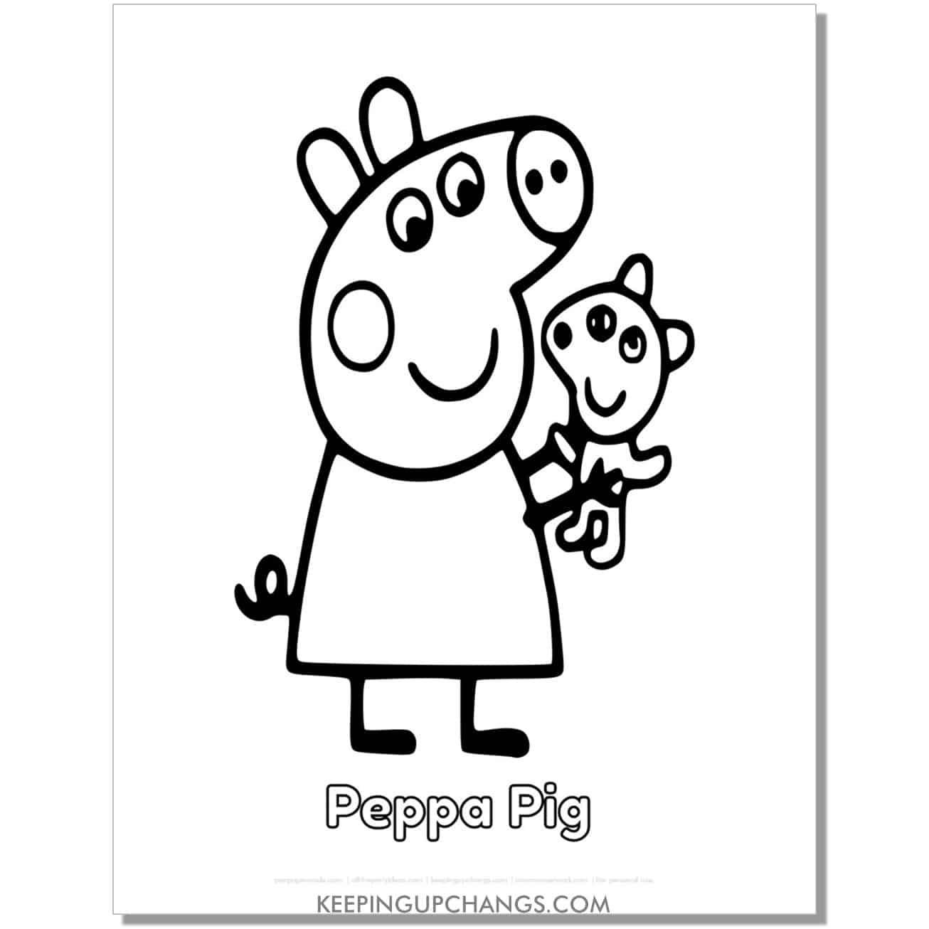 free peppa pig with doll coloring page, sheet.