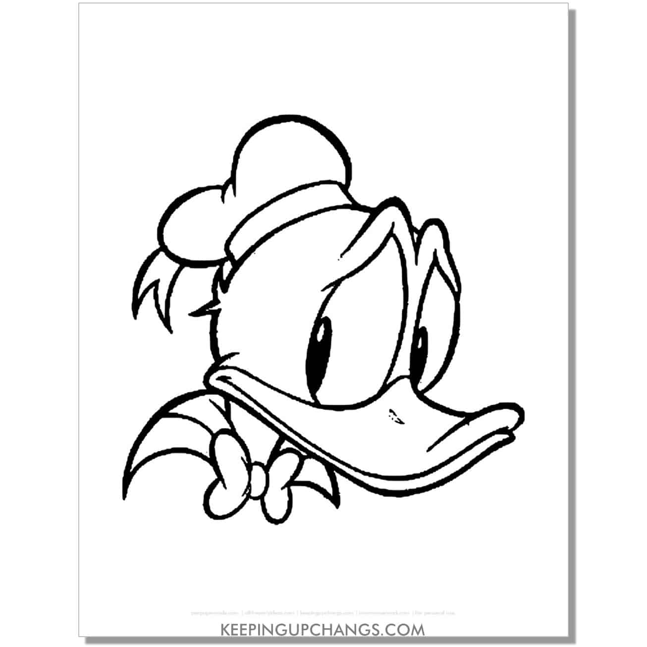 free donald duck looking worried coloring page, sheet.