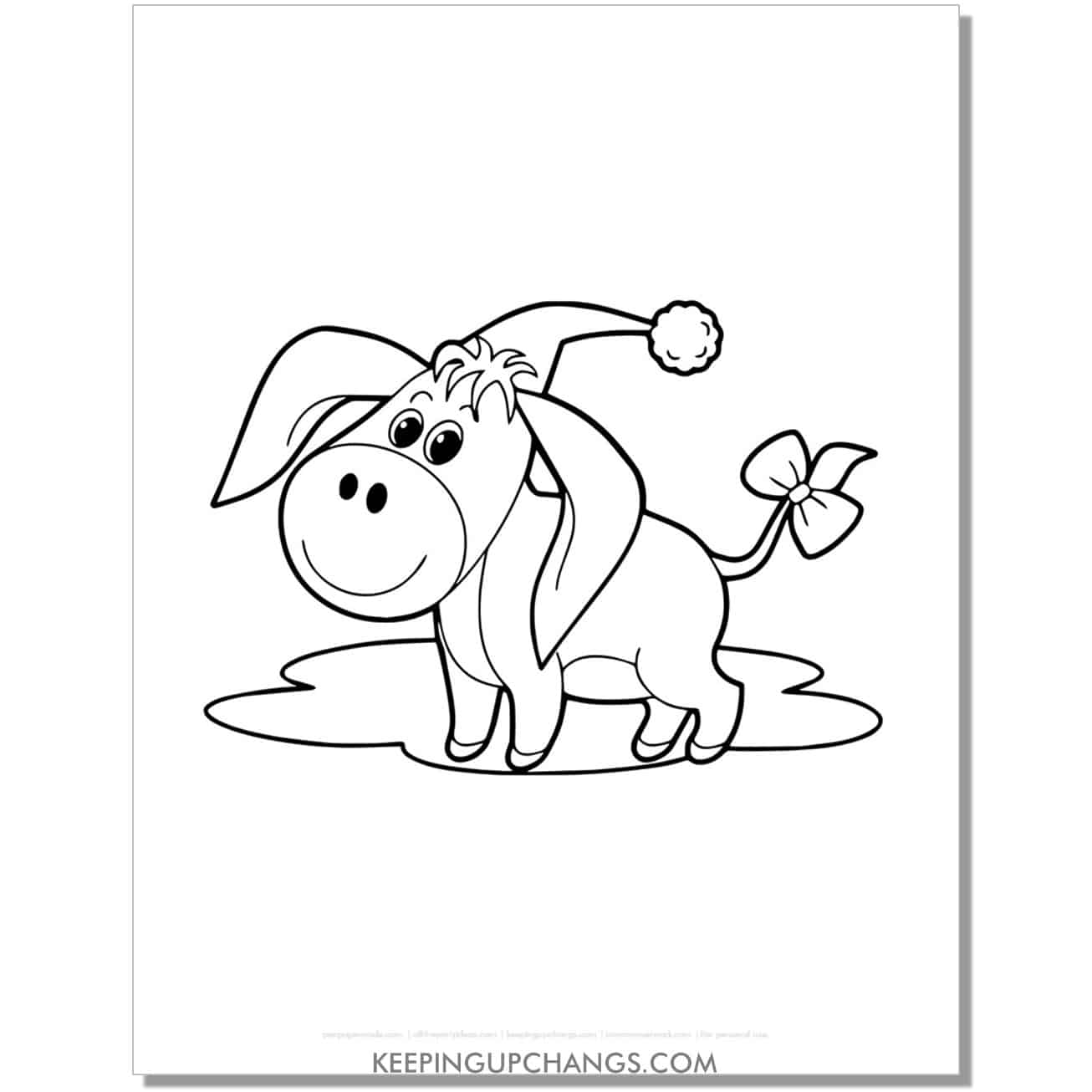 free donkey christmas animal coloring page.