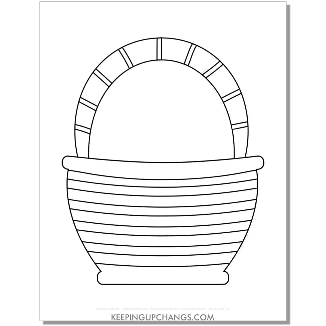 free empty easter basket with lined weave coloring page, sheet.