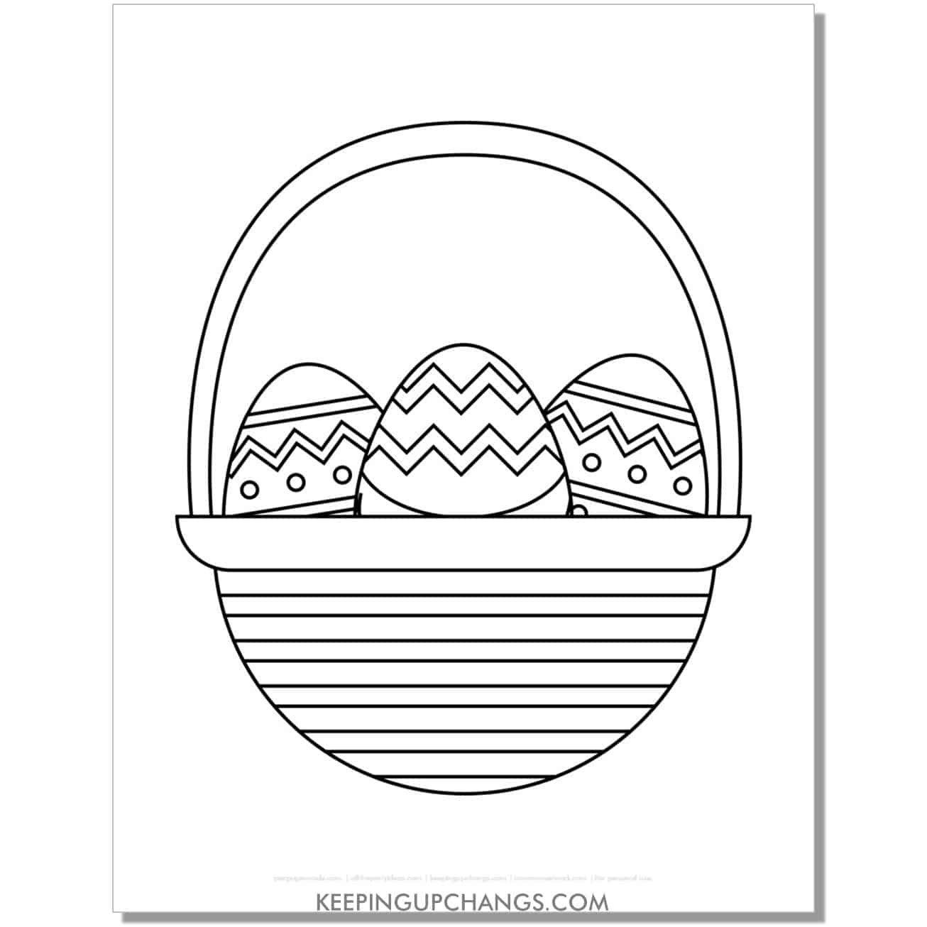 Easter basket with chevron and dotted eggs coloring page, sheet.