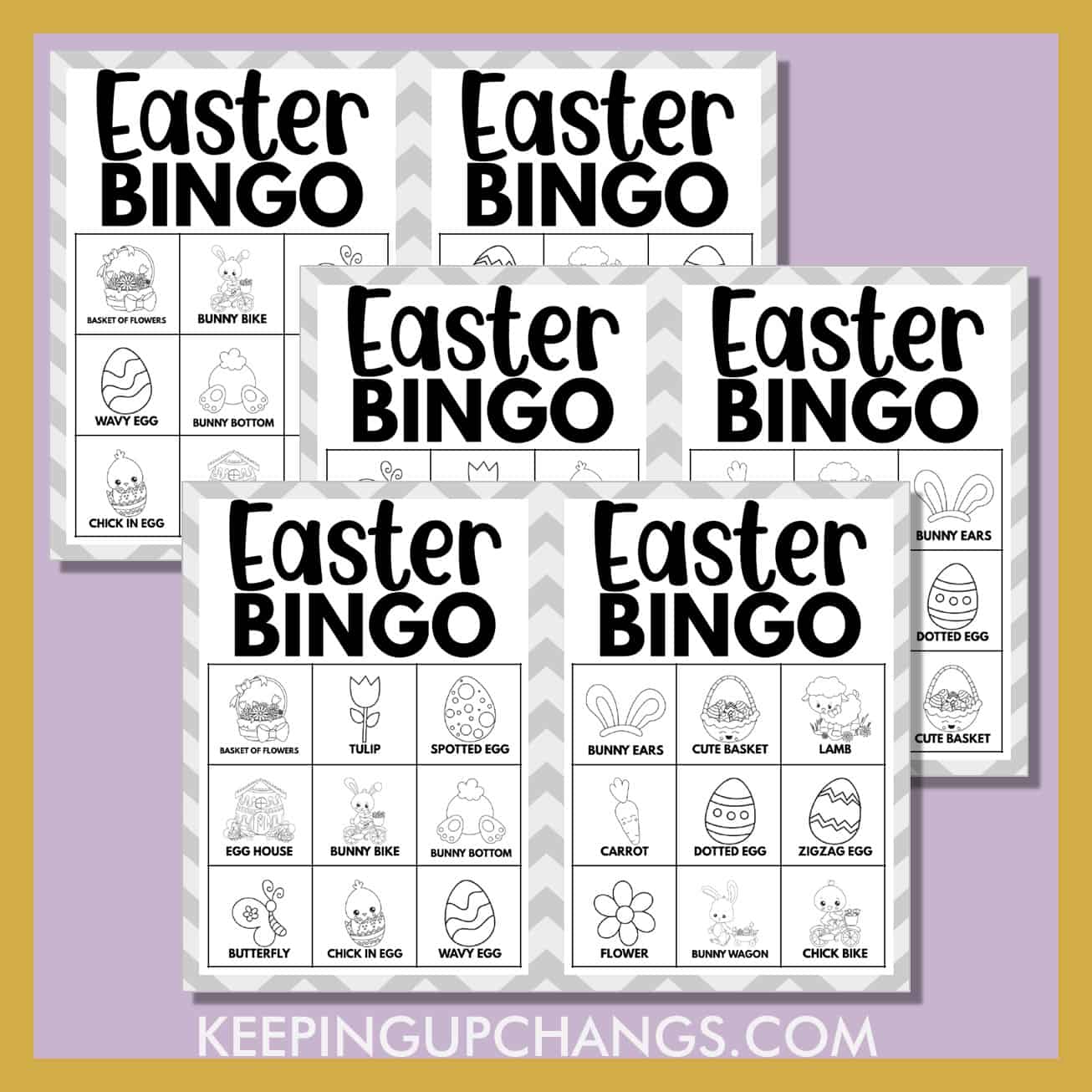 free easter bingo cards 3x3 black white coloring for party, school, group.