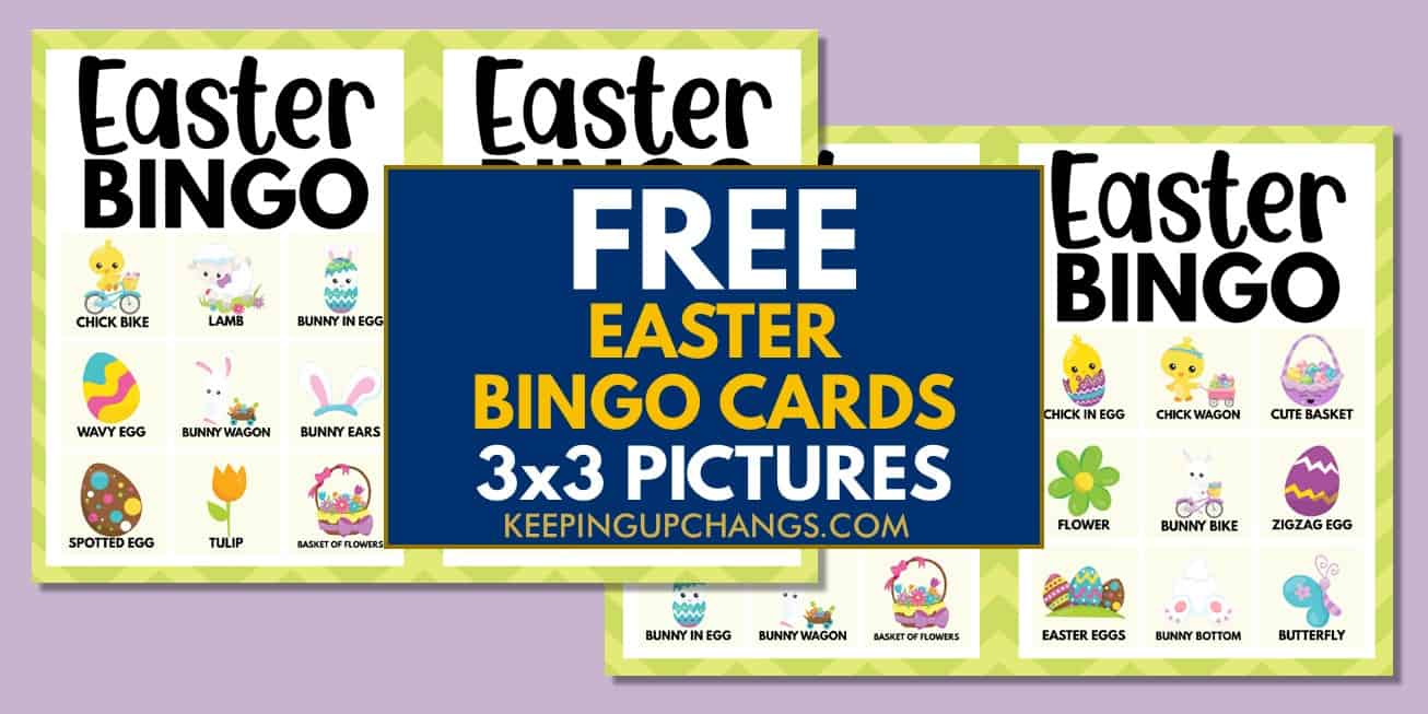 free easter bingo cards 3x3 for party, school, group.