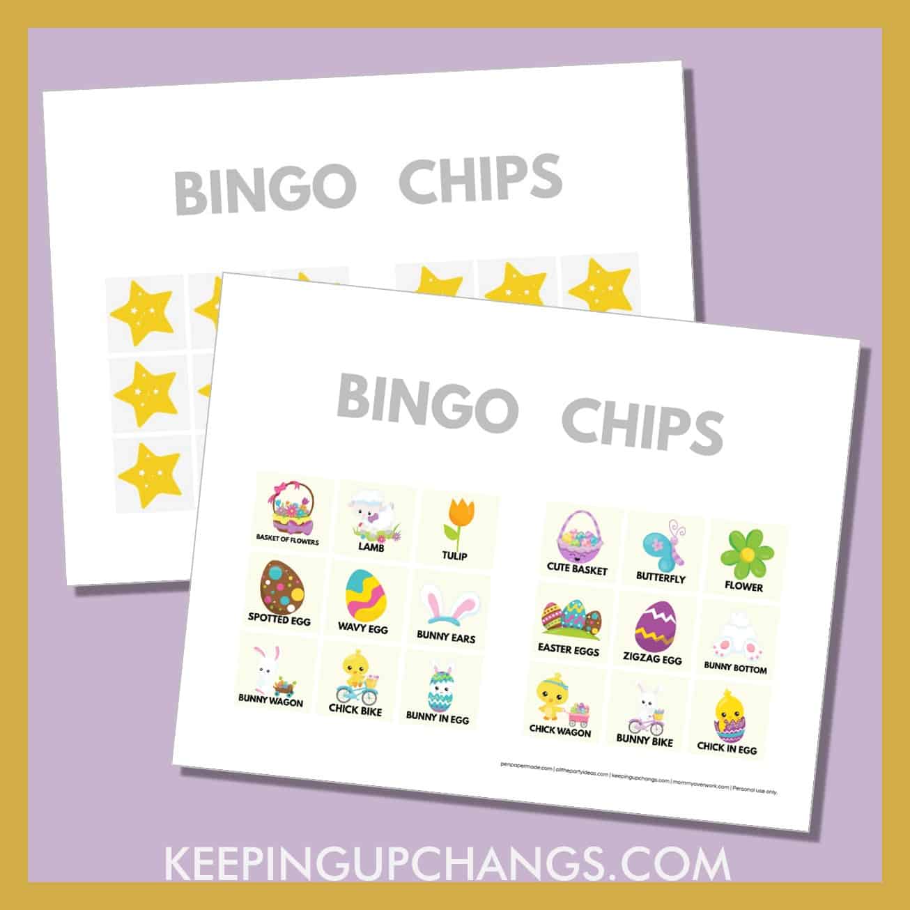 free easter bingo card 3x3 game chips, tokens, markers.