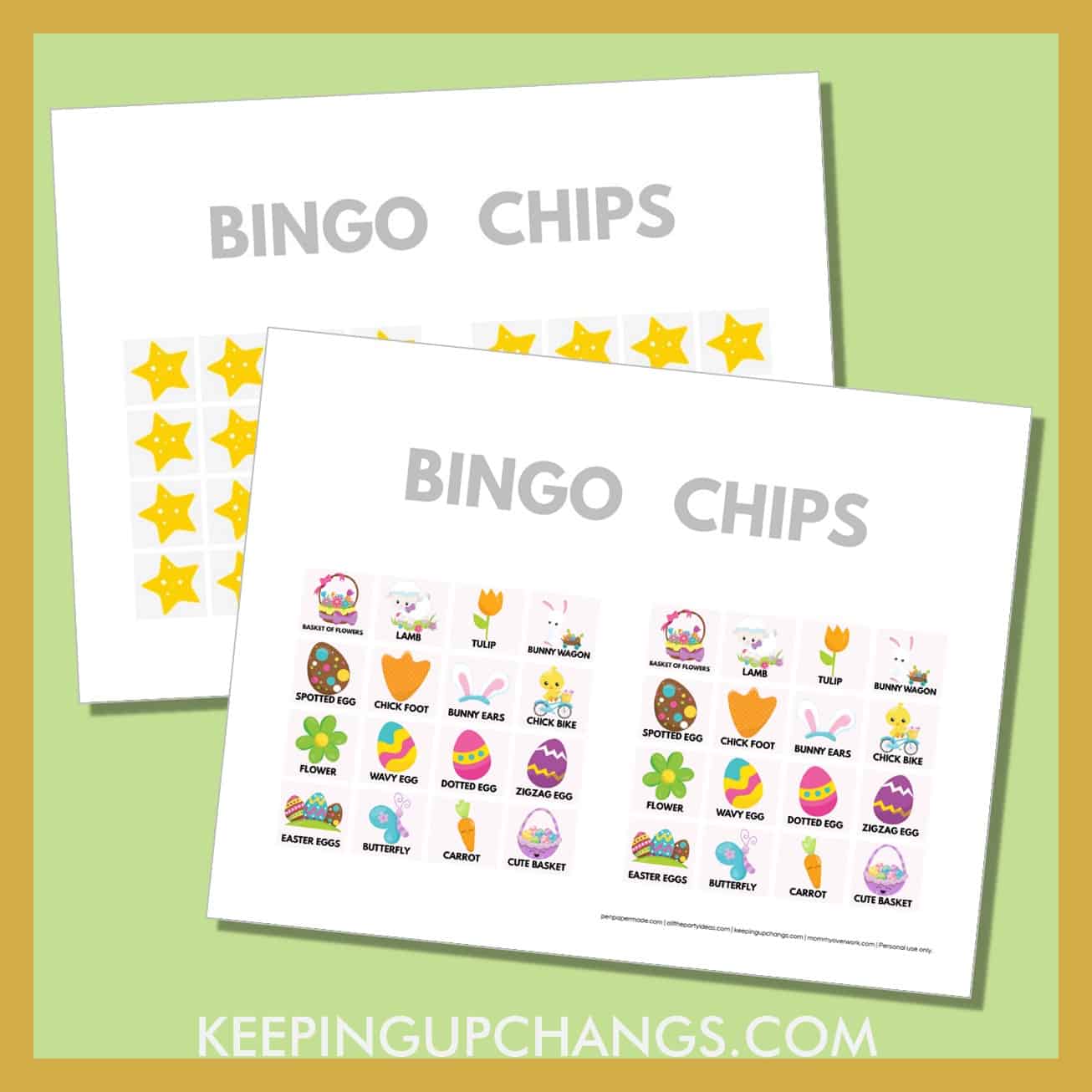 free easter bingo card 4x4 game chips, tokens, markers.