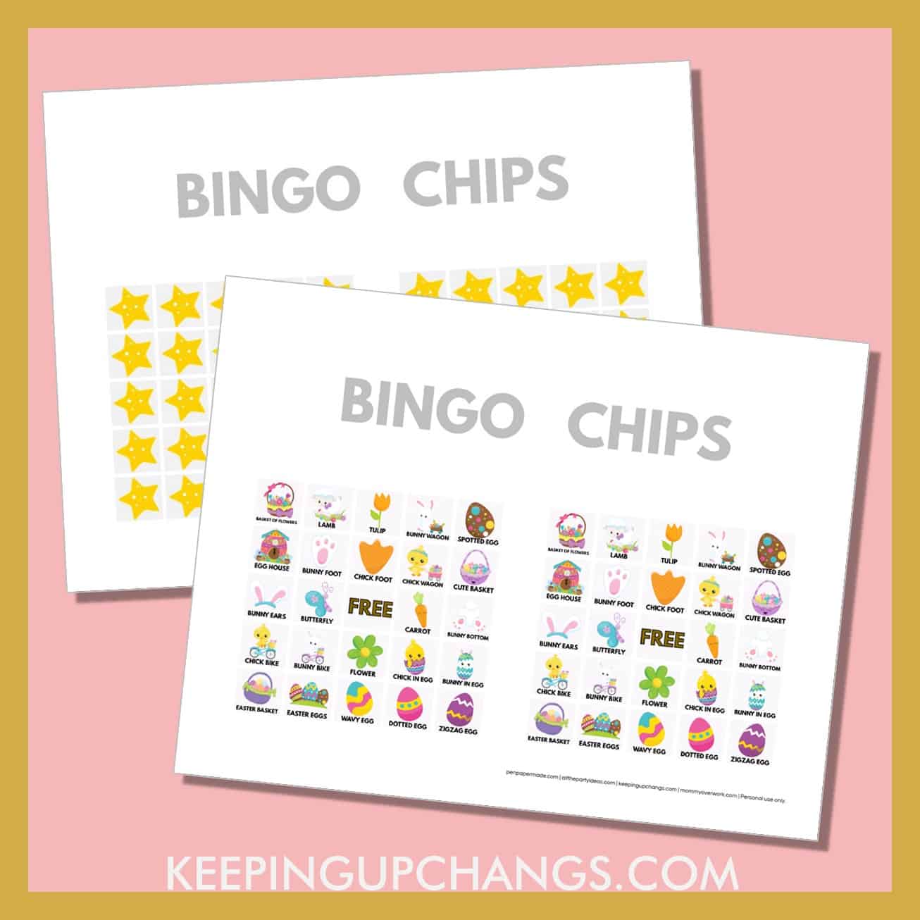 free easter bingo card 5x5 game chips, tokens, markers.