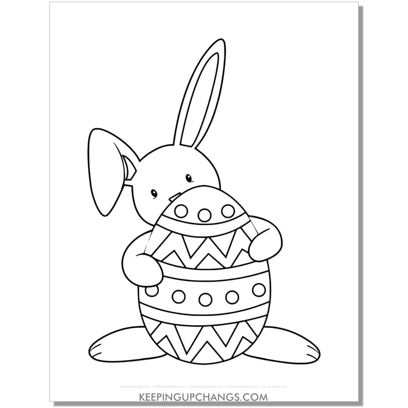 adorable easter bunny holding egg coloring page, sheet.