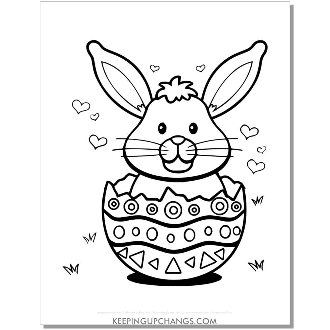 easter bunny inside egg coloring page, sheet.