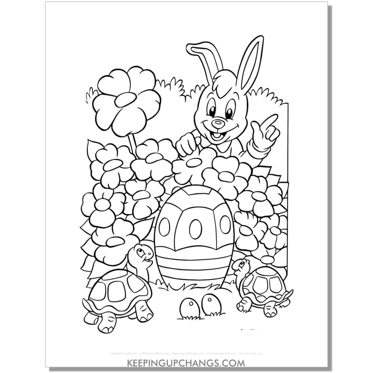 easter bunny and turtles coloring page, sheet.