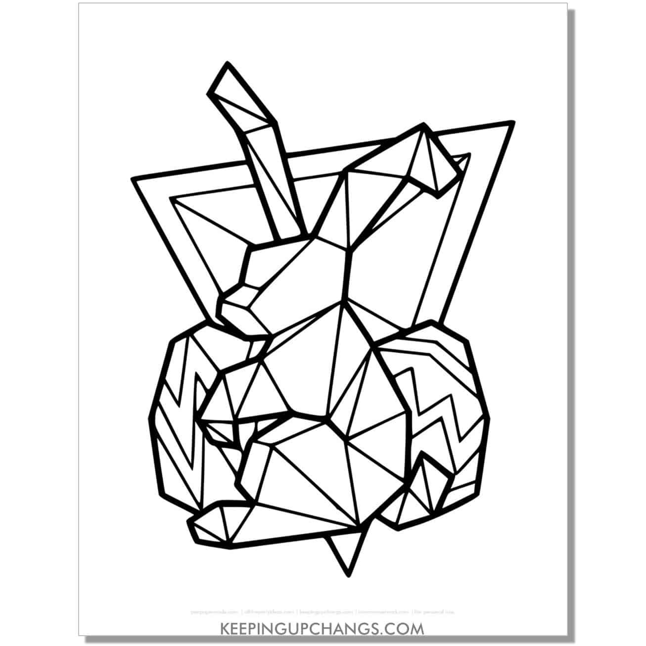 geometric easter bunny coloring page, sheet.