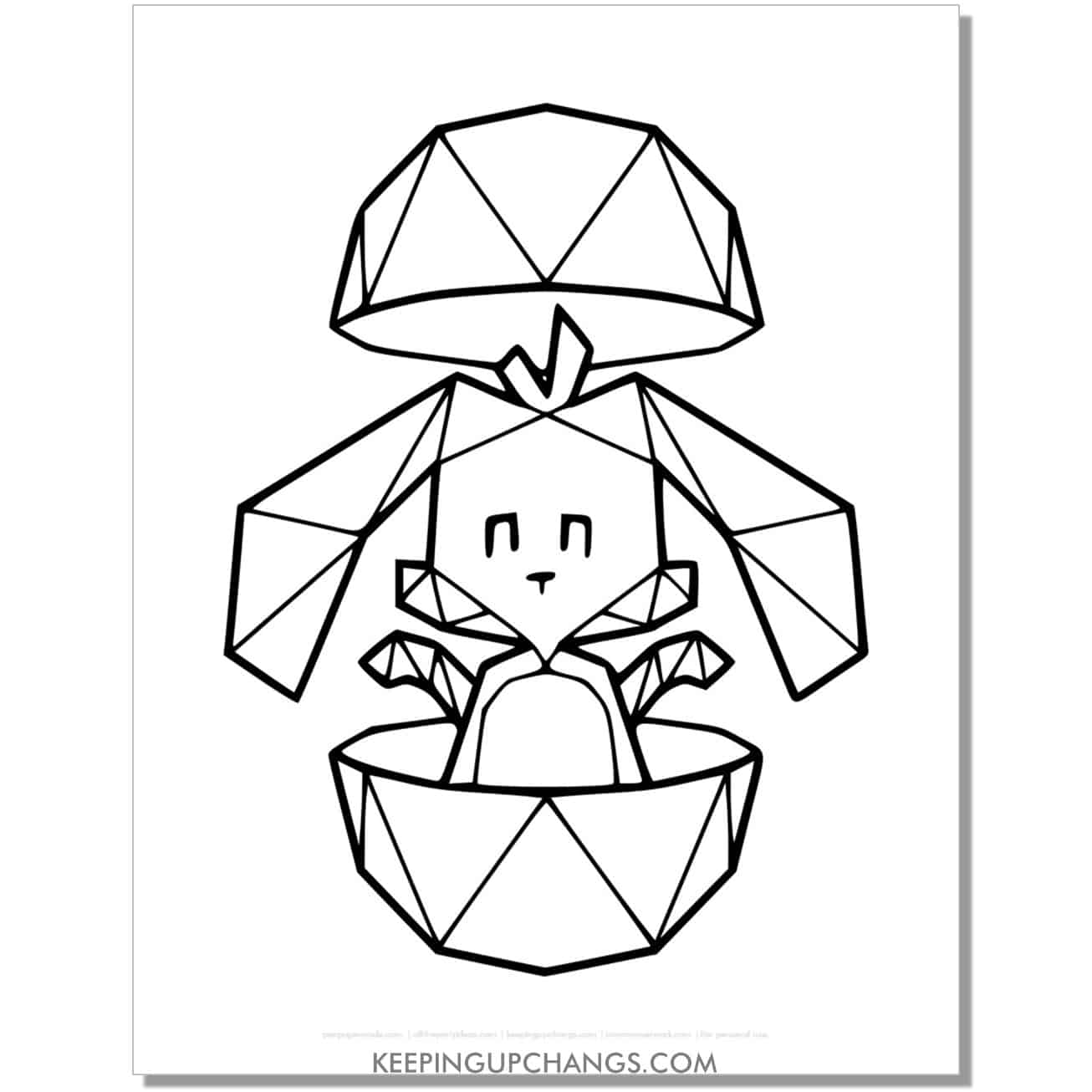 geometric easter bunny inside egg coloring page, sheet.