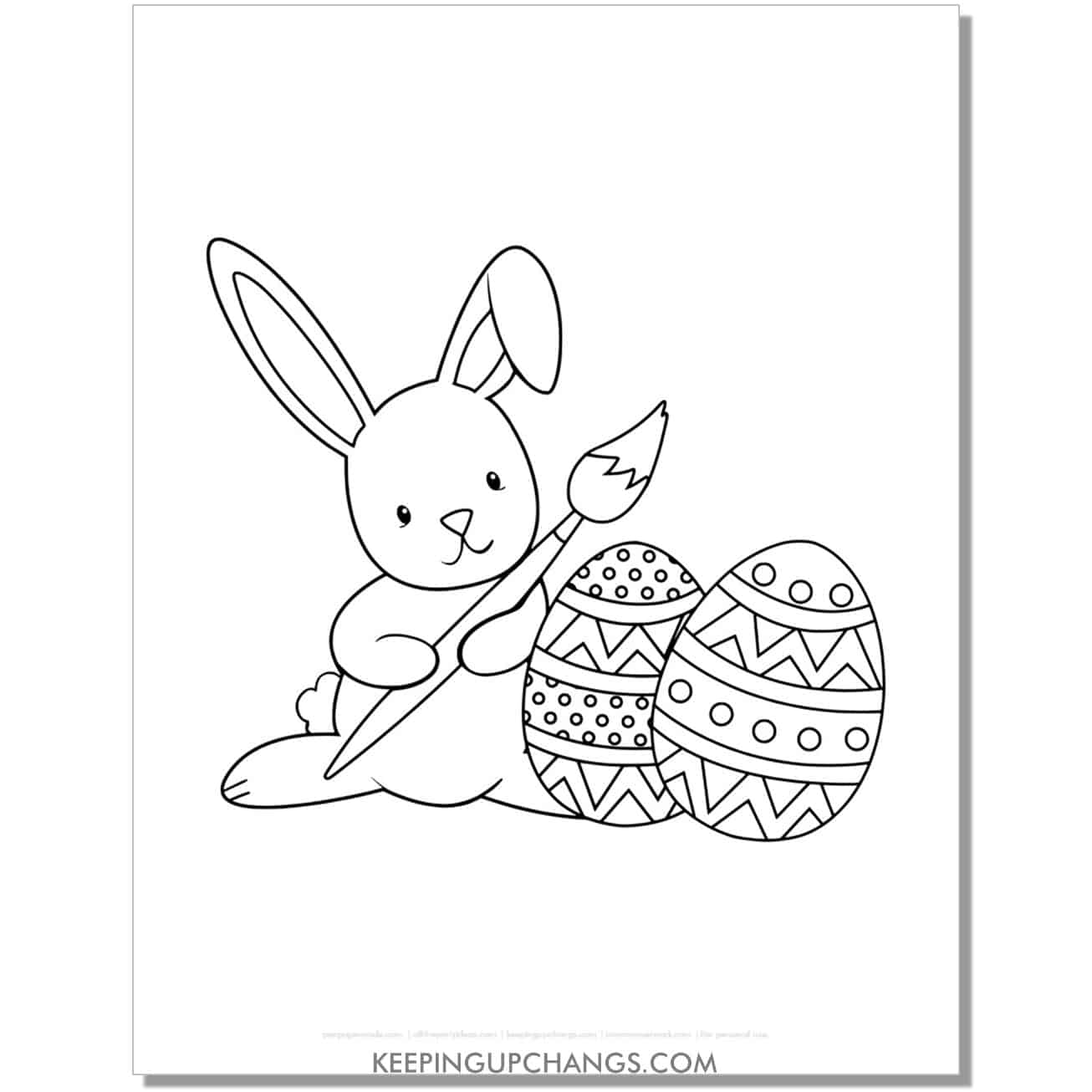 soft easter bunny with paint brush coloring page, sheet.