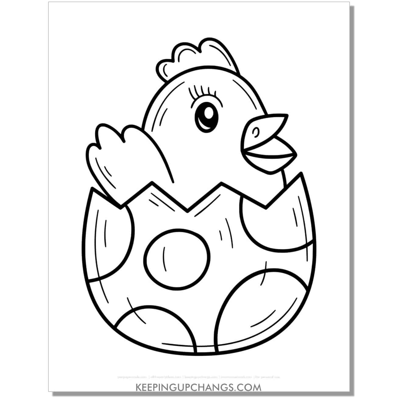 easter chick in spotted egg coloring page, sheet.
