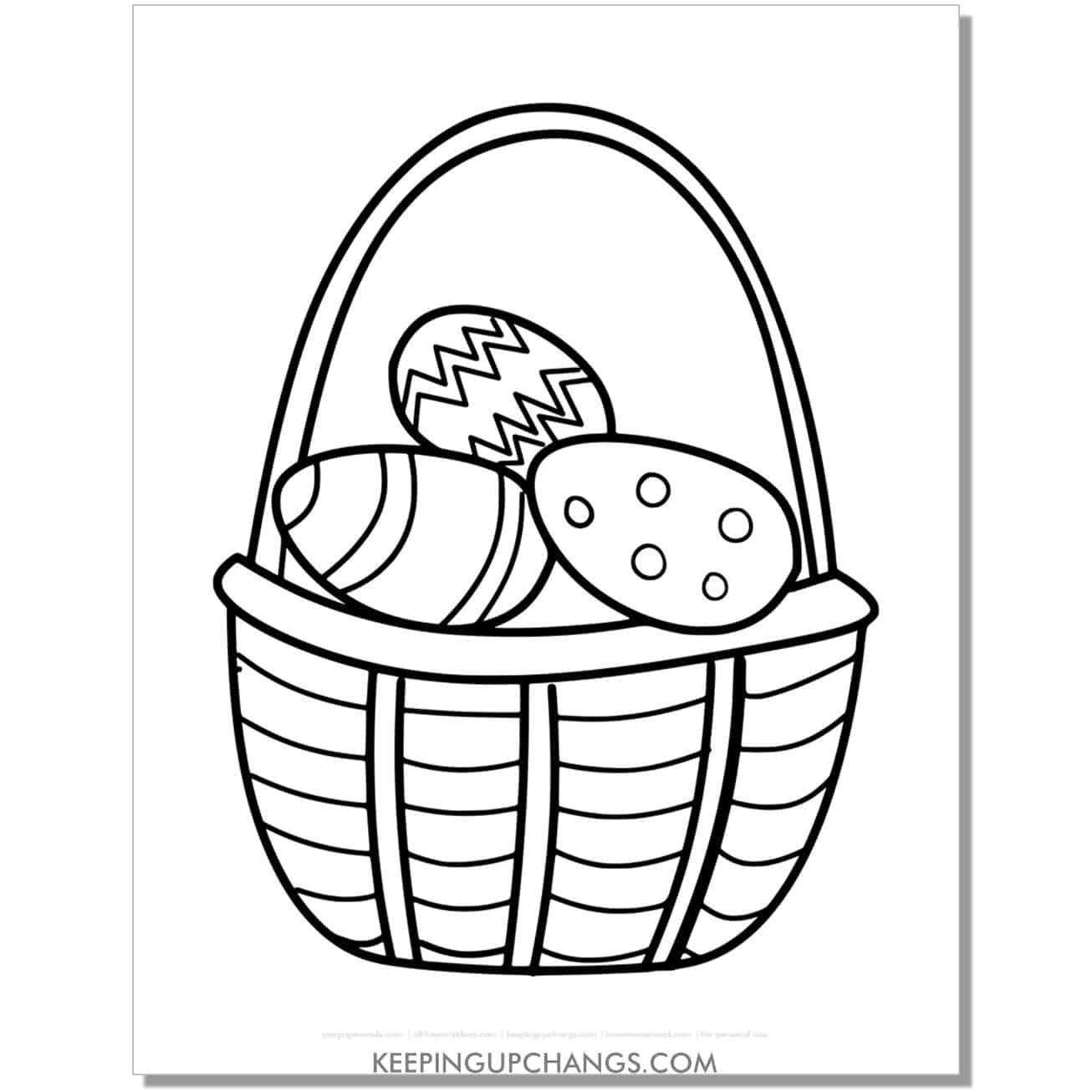 simple easter basket with eggs coloring page, sheet.