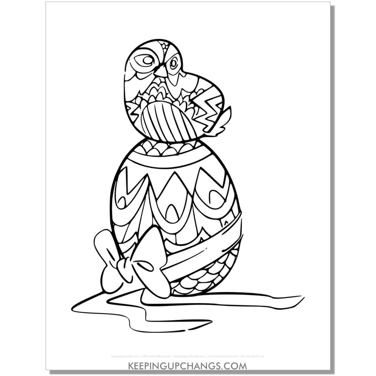 free Easter chick owl drawing coloring page, sheet.