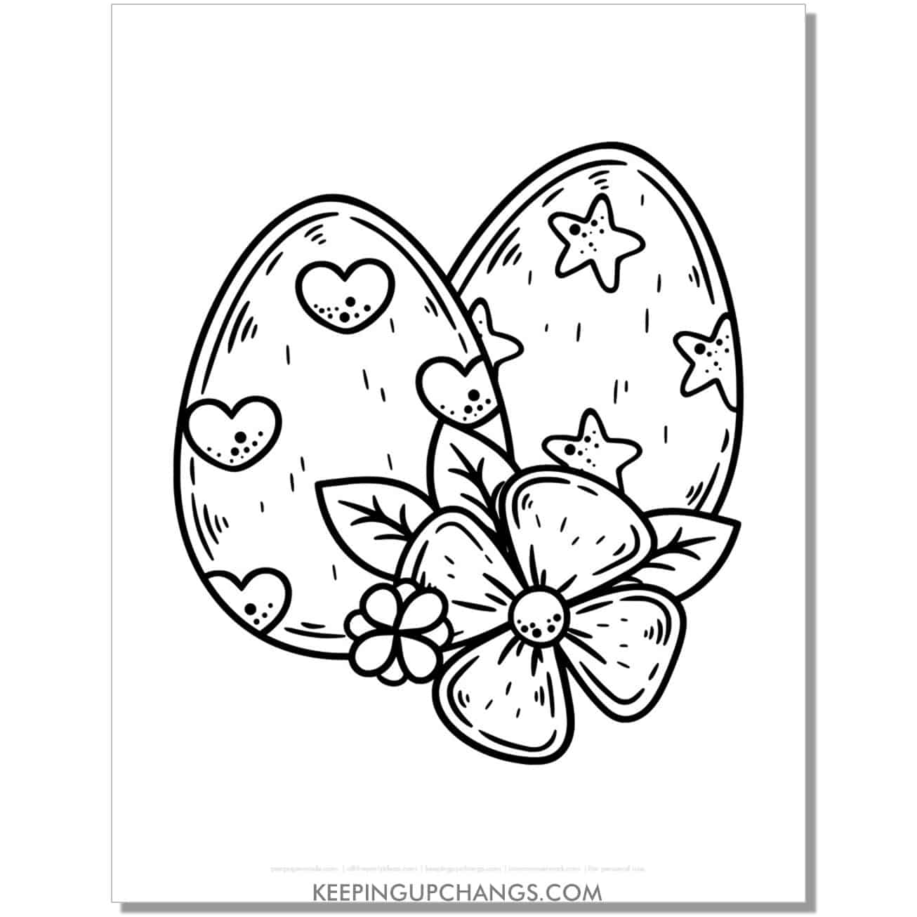 easter eggs with hearts and stars coloring page, sheet.