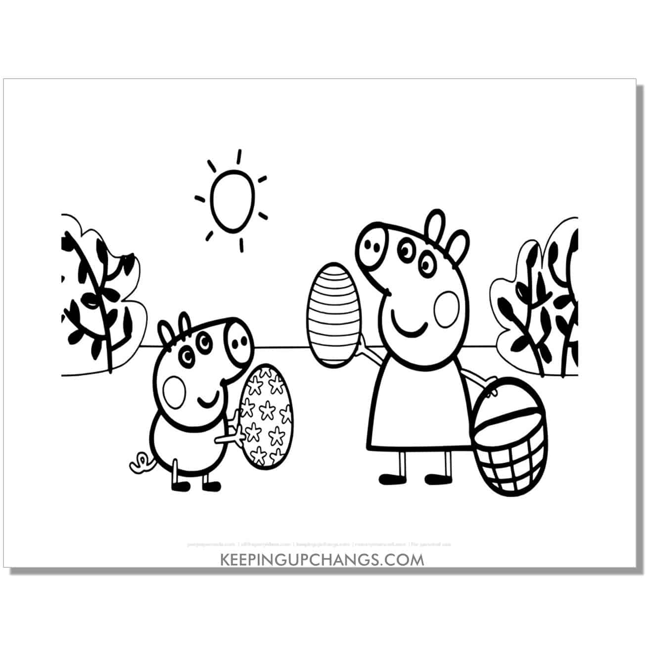 free easter peppa pig coloring page, sheet.
