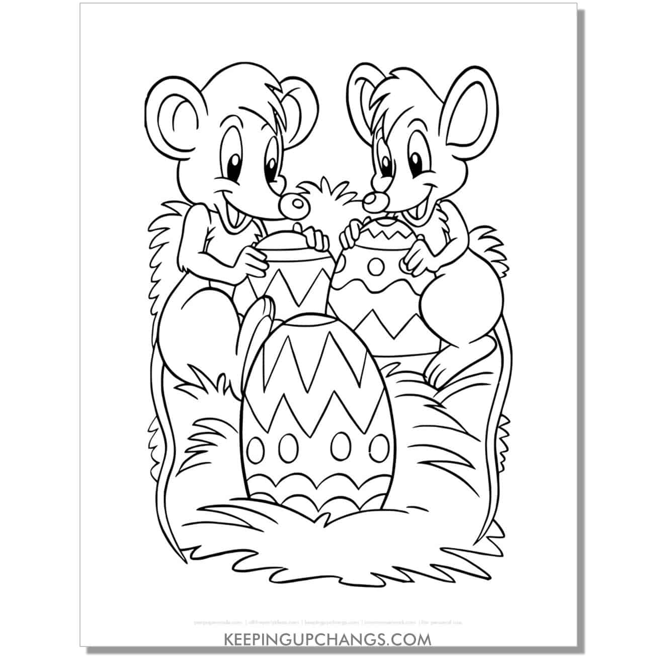 mice with easter eggs coloring page, sheet.