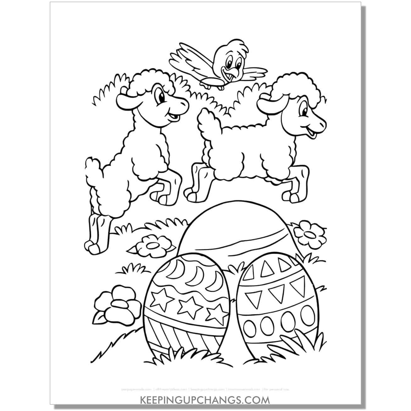 sheep and bird with egg chick coloring page, sheet.
