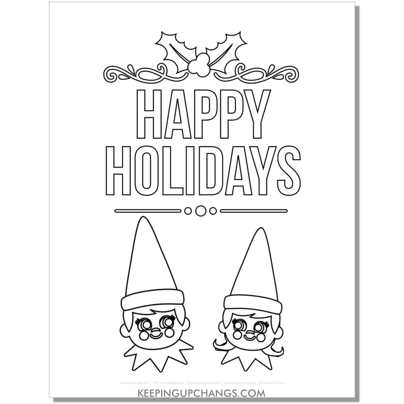 free elf on the shelf girl and boy happy holidays coloring page.