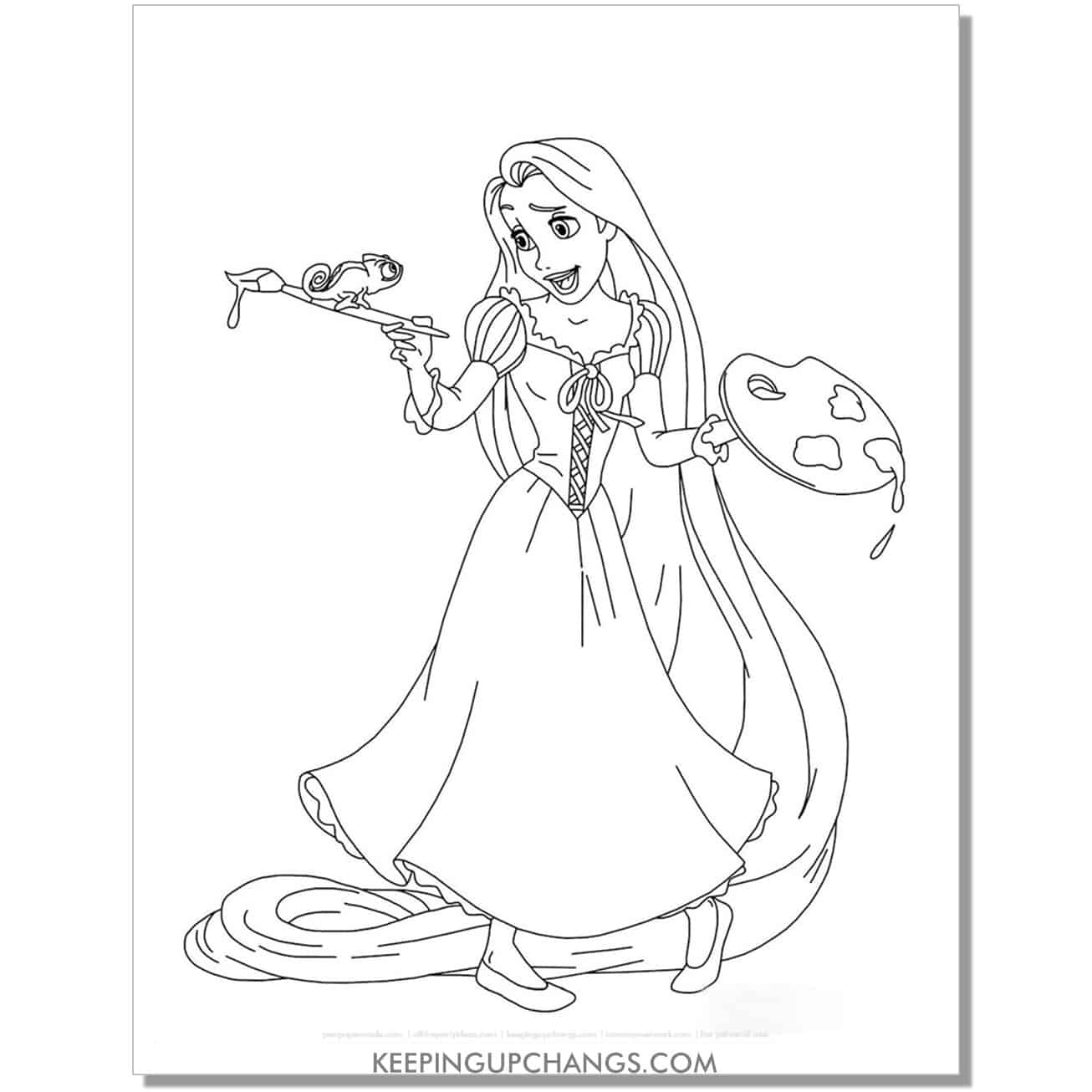 free rapunzel art canvas painting with pascal tangled coloring page.