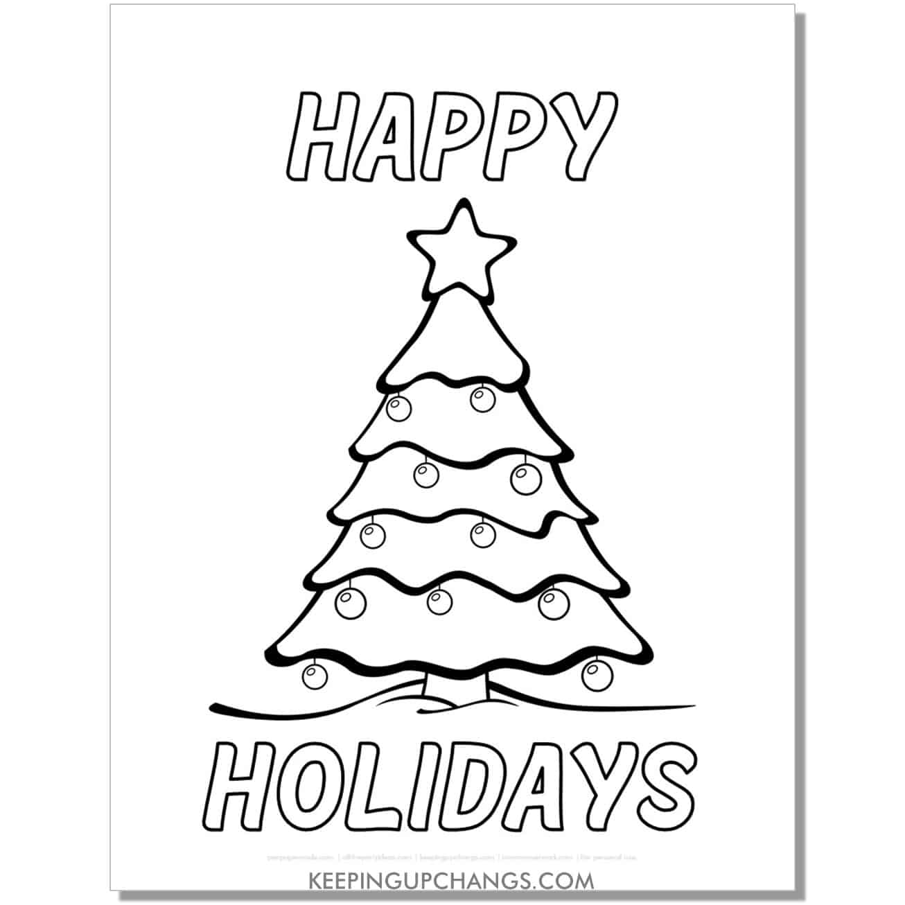 free easy, simple happy holidays christmas tree coloring page.