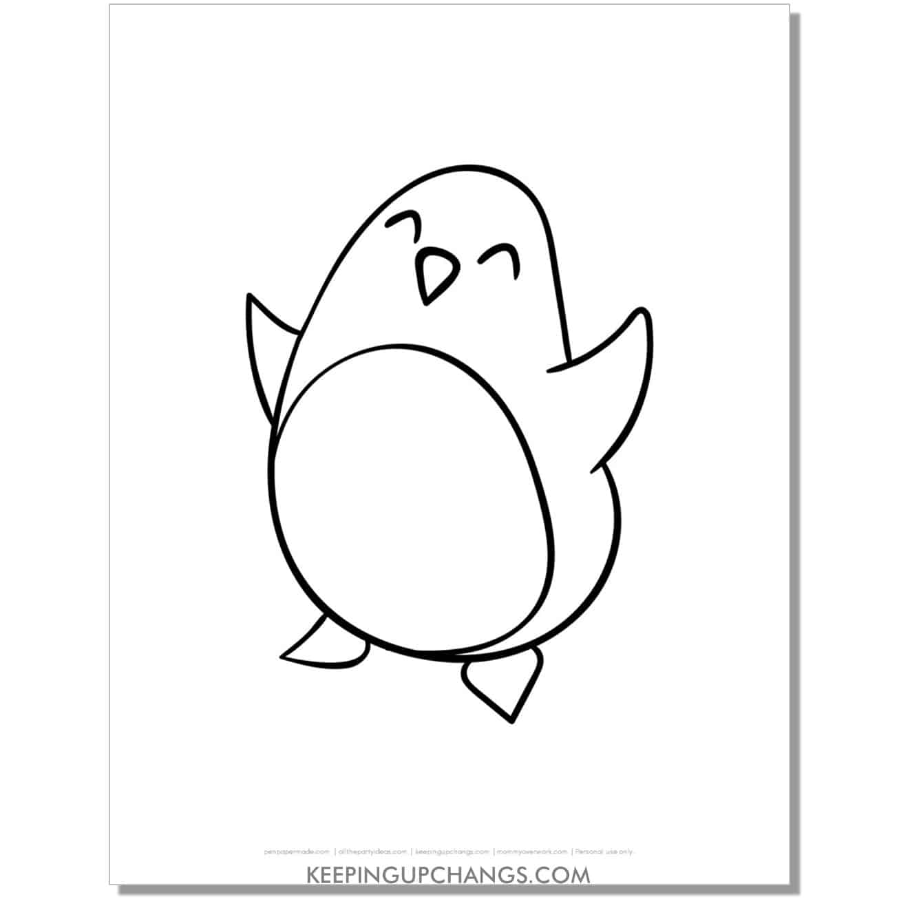 free easy, happy avocado shaped penguin coloring page.