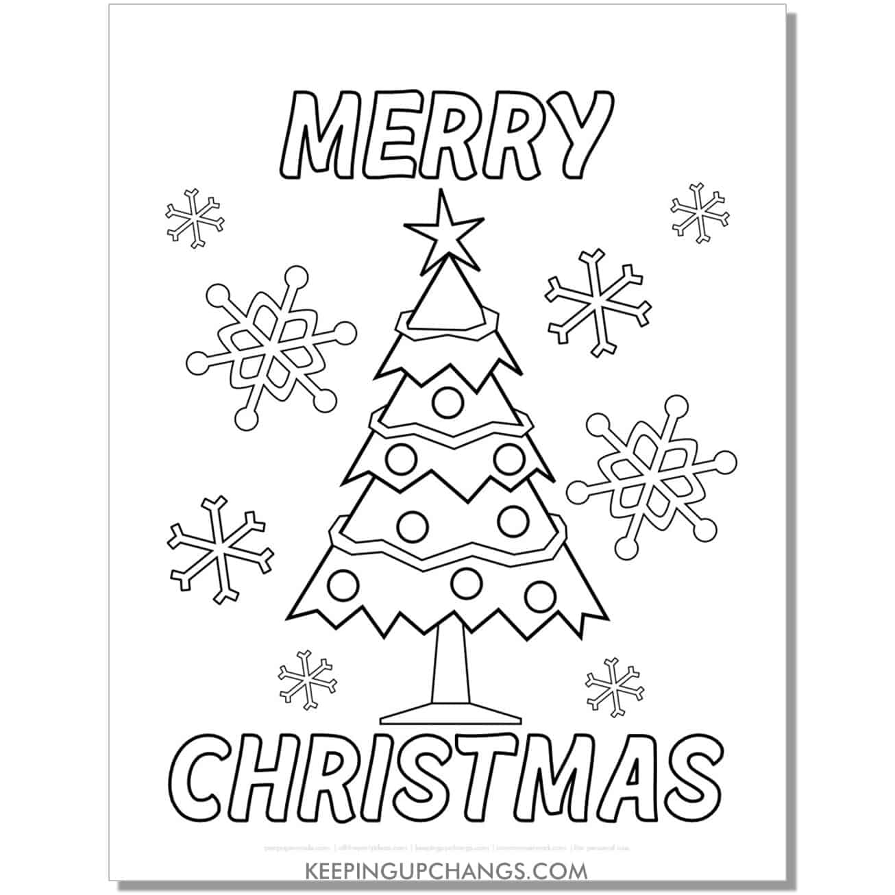 free snowflake merry christmas tree coloring page.
