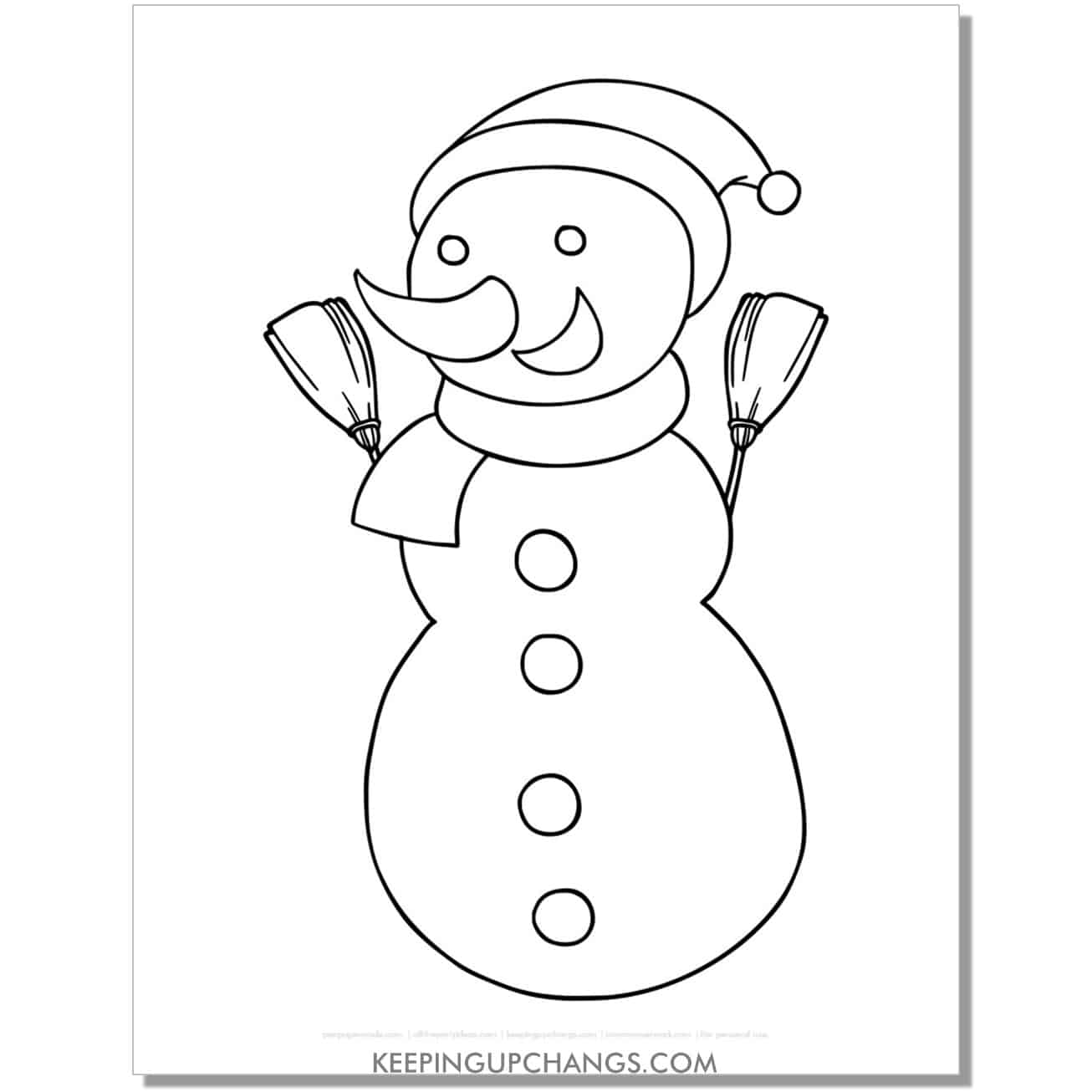 free snowman with broomstick arms coloring page.