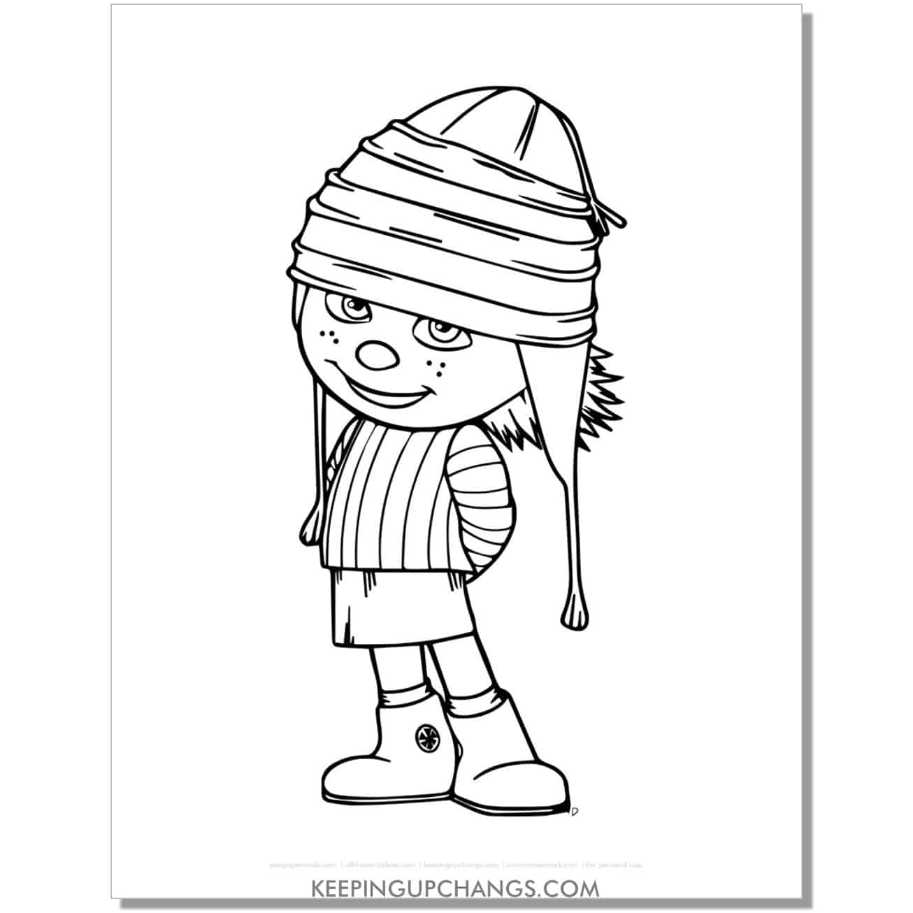 free edith middle child despicable me minion coloring page, sheet.