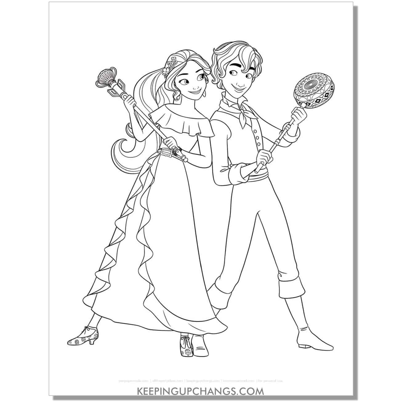 elena and mateo side by side coloring page, sheet.