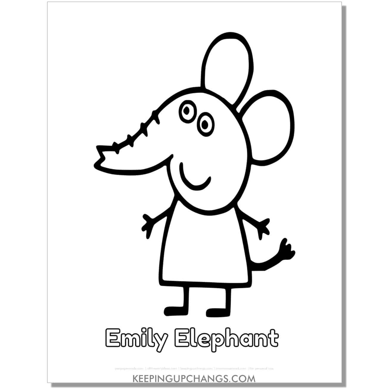 free emily elephant peppa pig coloring page, sheet.