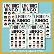 free emotions bingo 4x4 game cards.