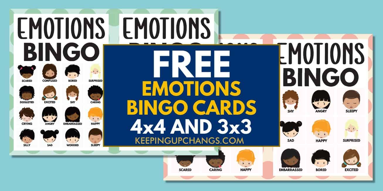 free emotions bingo cards 5x5 4x4 for social emotional learning.