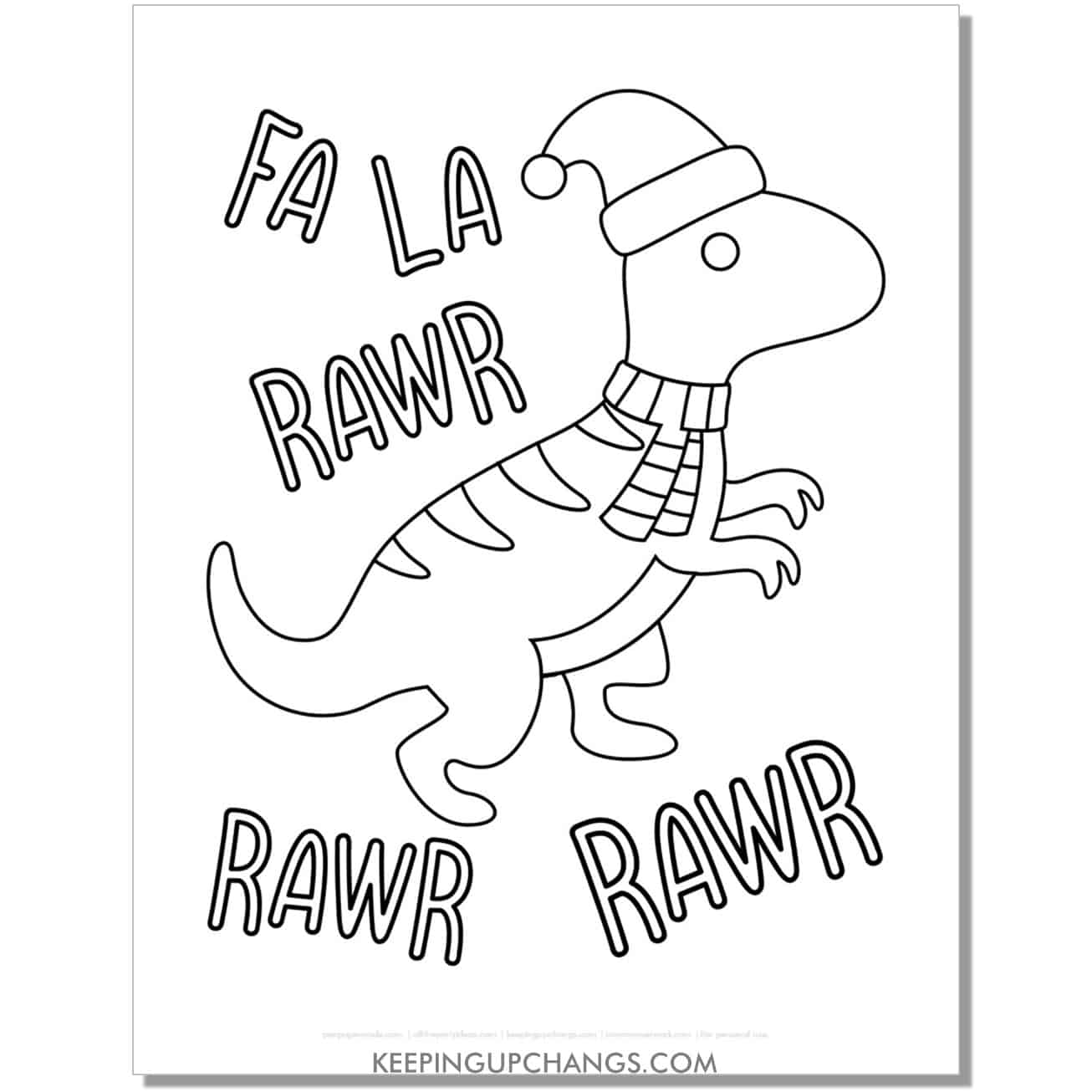 free fa la rawr rawr rawr christmas t rex dinosaur coloring page.