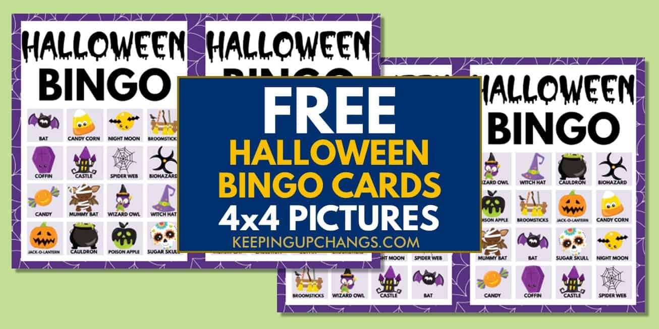 free fall halloween bingo cards 4x4 for party, school, group.