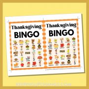 free fall thanksgiving bingo card 5x5 5x7 game boards with images and text words.