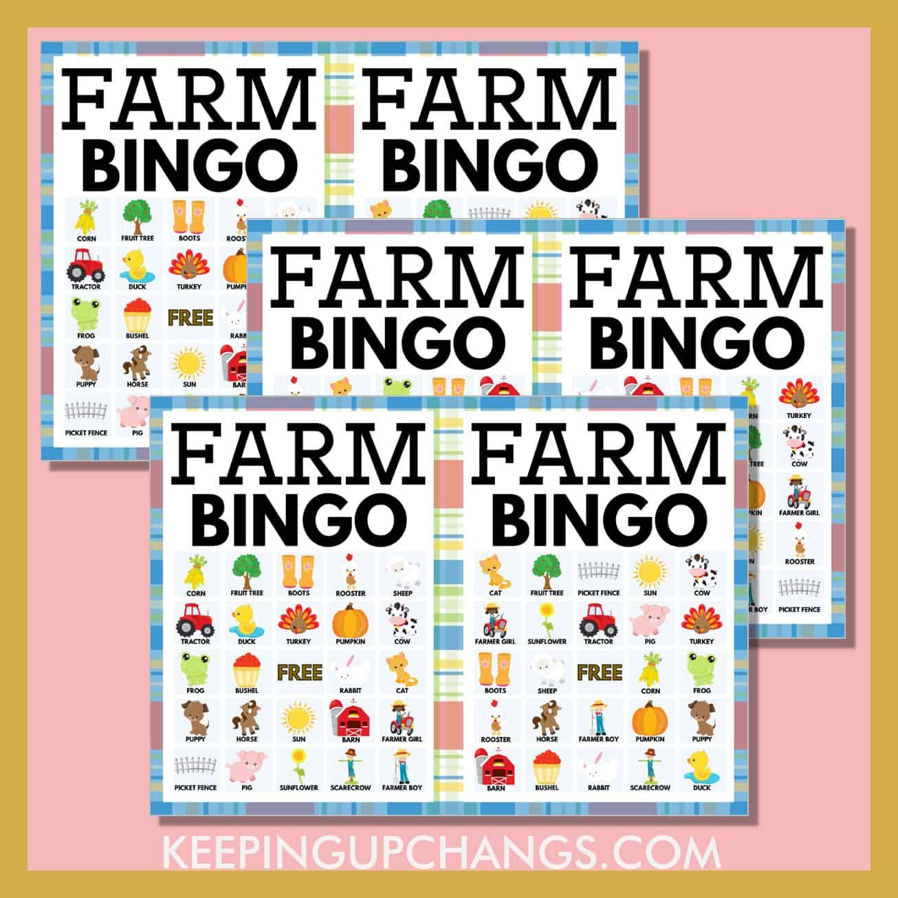 free farm bingo 5x5 game cards.