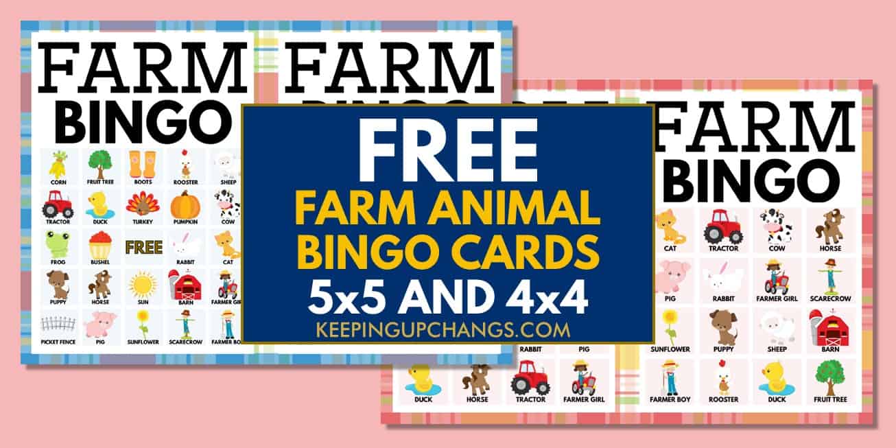 free farm bingo cards 5x5 4x4 for birthday party, wedding, baby shower.