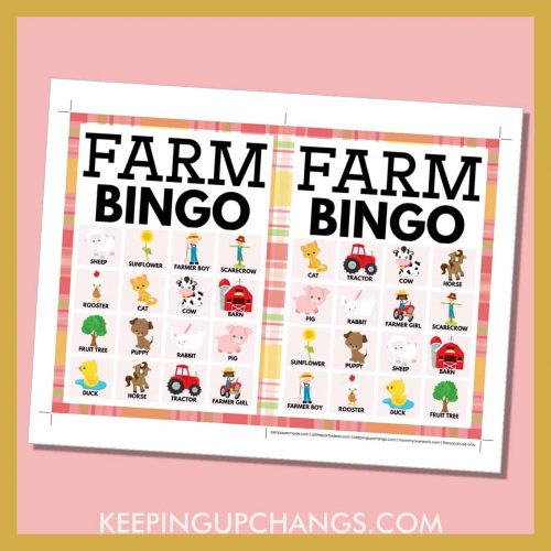 Farm Bingo Pictures &amp; Words (5x5 &amp; 4x4 Grid) [FREE Printables!]