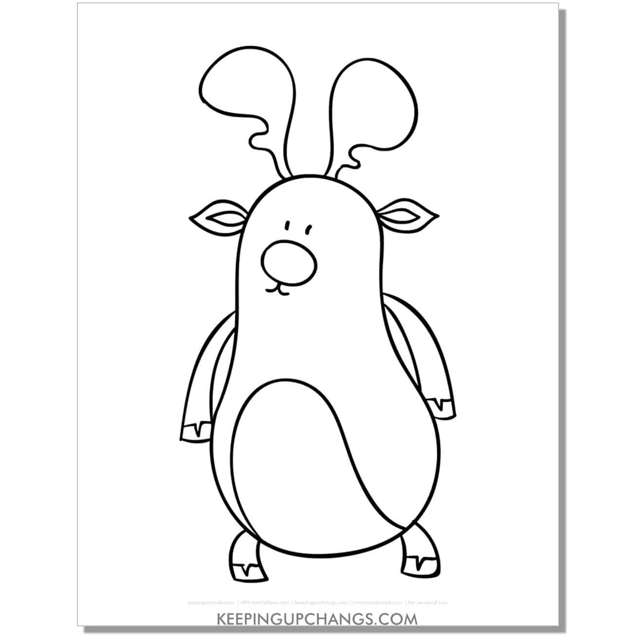 free funny pudgy reindeer coloring page.