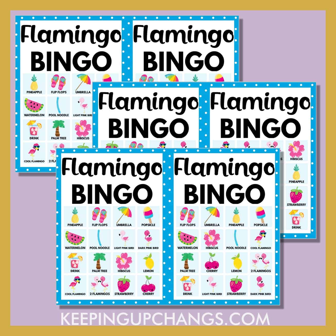 free flamingo bingo 4x4 game cards.