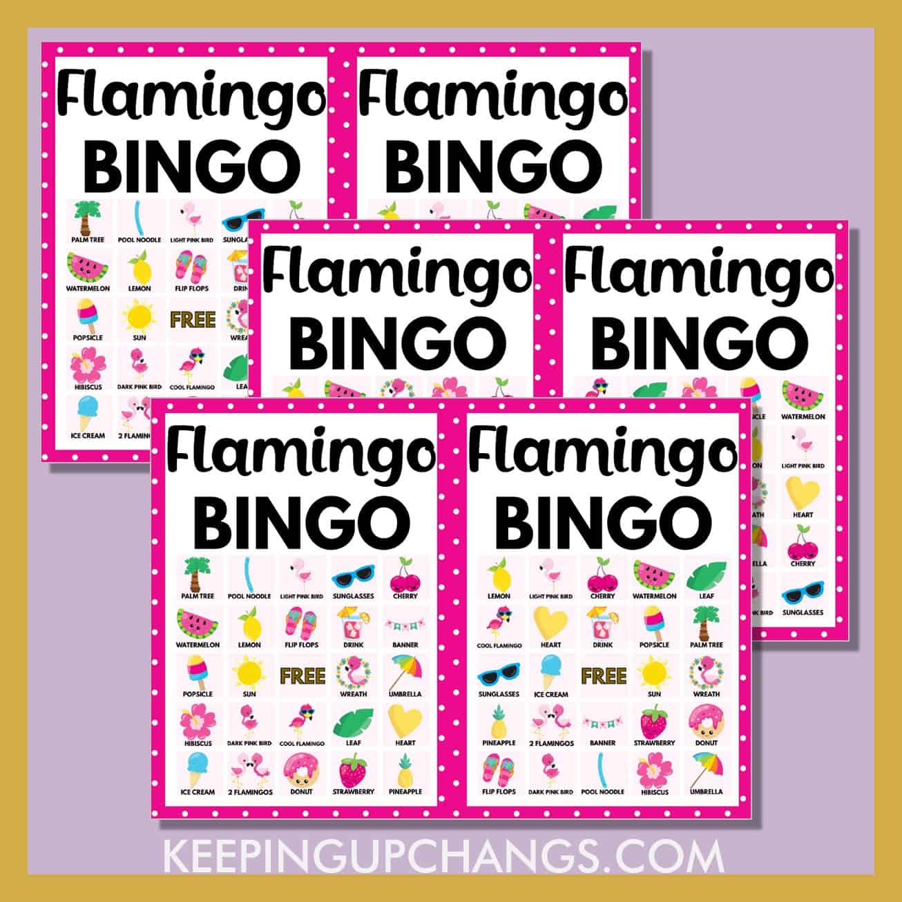 free flamingo bingo 5x5 game cards.