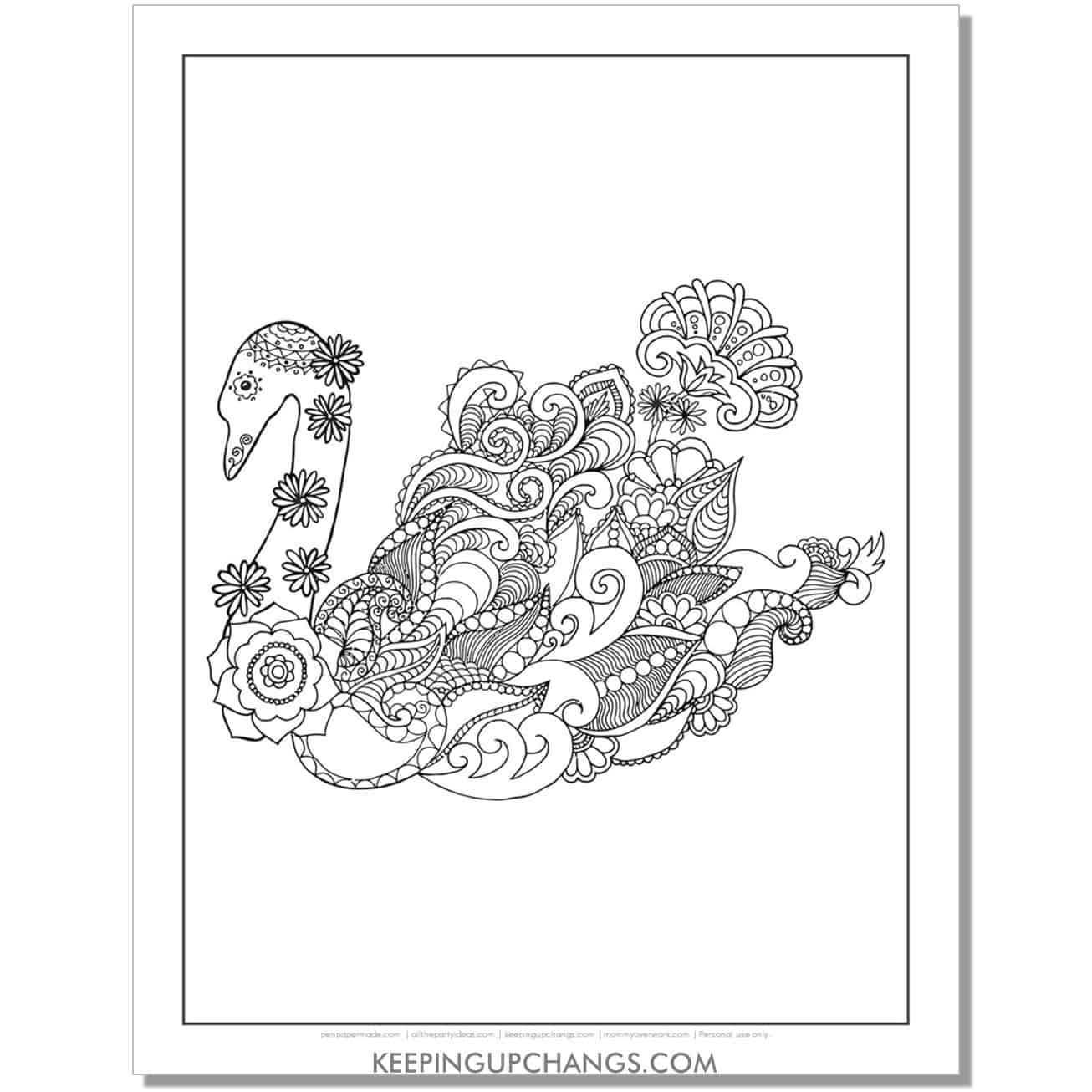 detailed swan coloring page.