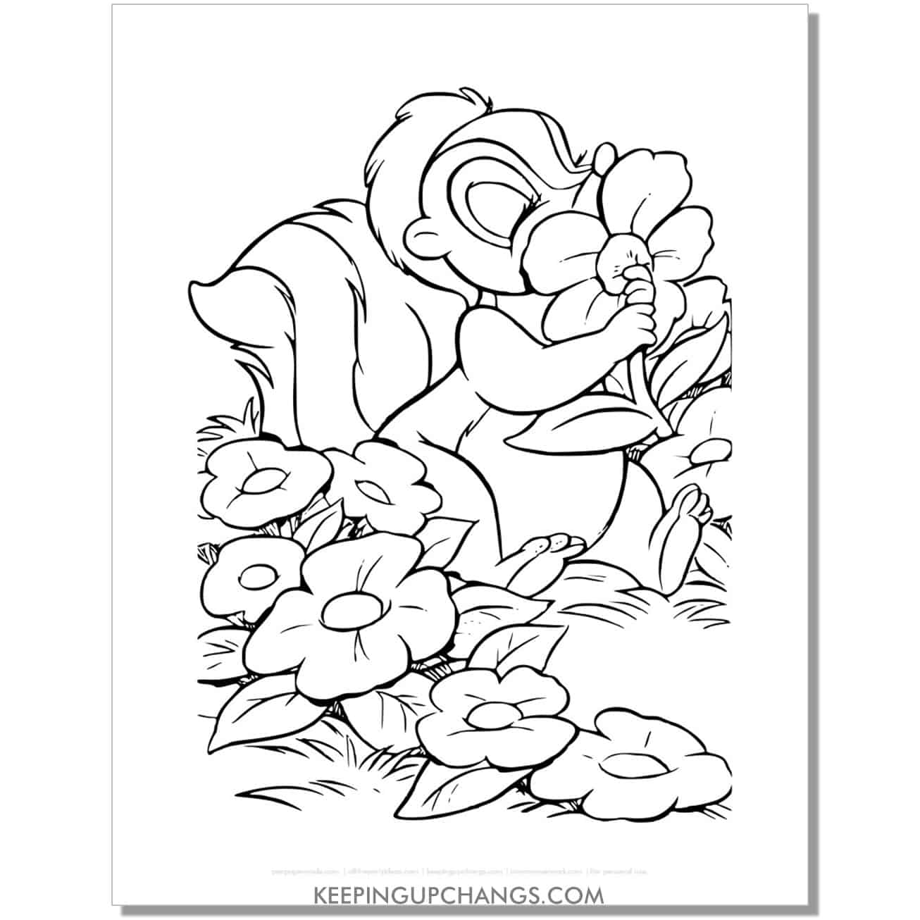 free flower the skunk bambi coloring page, sheet.