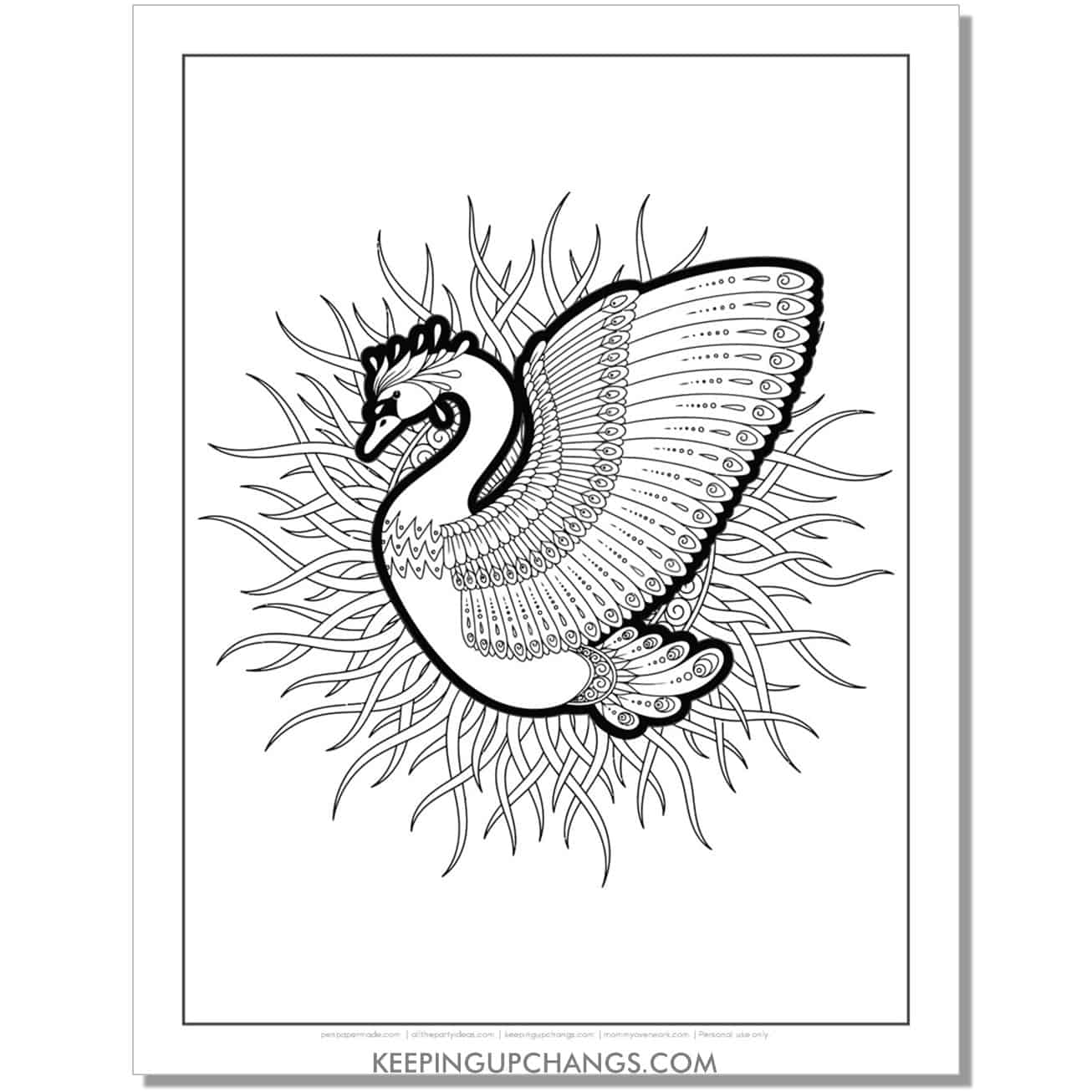 swan flapping wings coloring page.